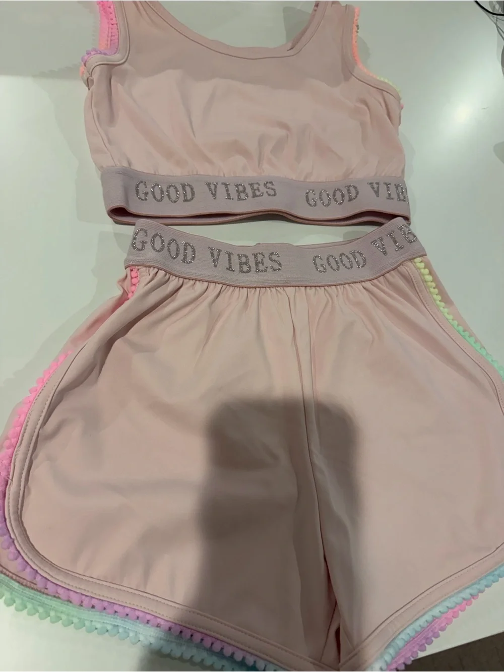 Lola + The Boys Good Vibes Pom-Trim Athletic Set with Shorts Size 10 EUC